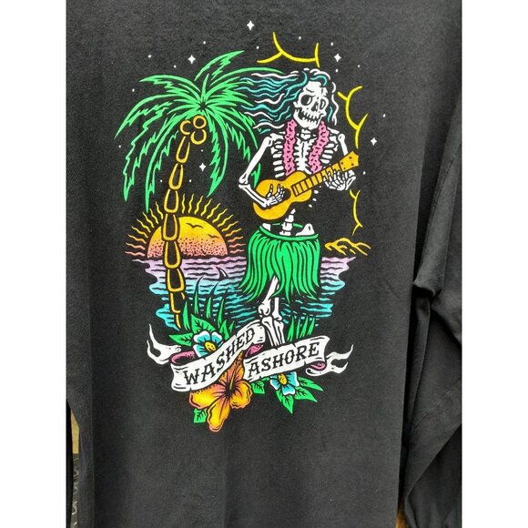 Vtg Retrofit Washed Ashore Skeleton Tropical Halloween Goth Size Large T-Shirt - Picture 2 of 5